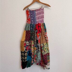 Tribe Azure Bright patchwork festival harem pants romper M